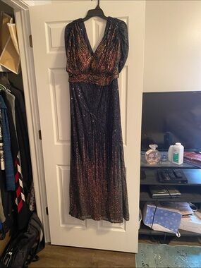 Iridescent Black Sequin Wrap Maxi Dress